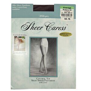 Vintage Sheer Caress Control Top Silky Sheer Pantyhose Mulberry 68 Average